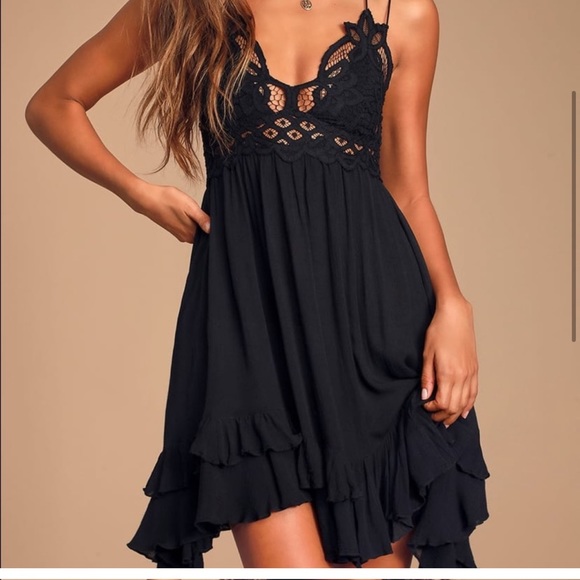 Free People Adella Slip Black Lace Dress - Picture 3 of 5